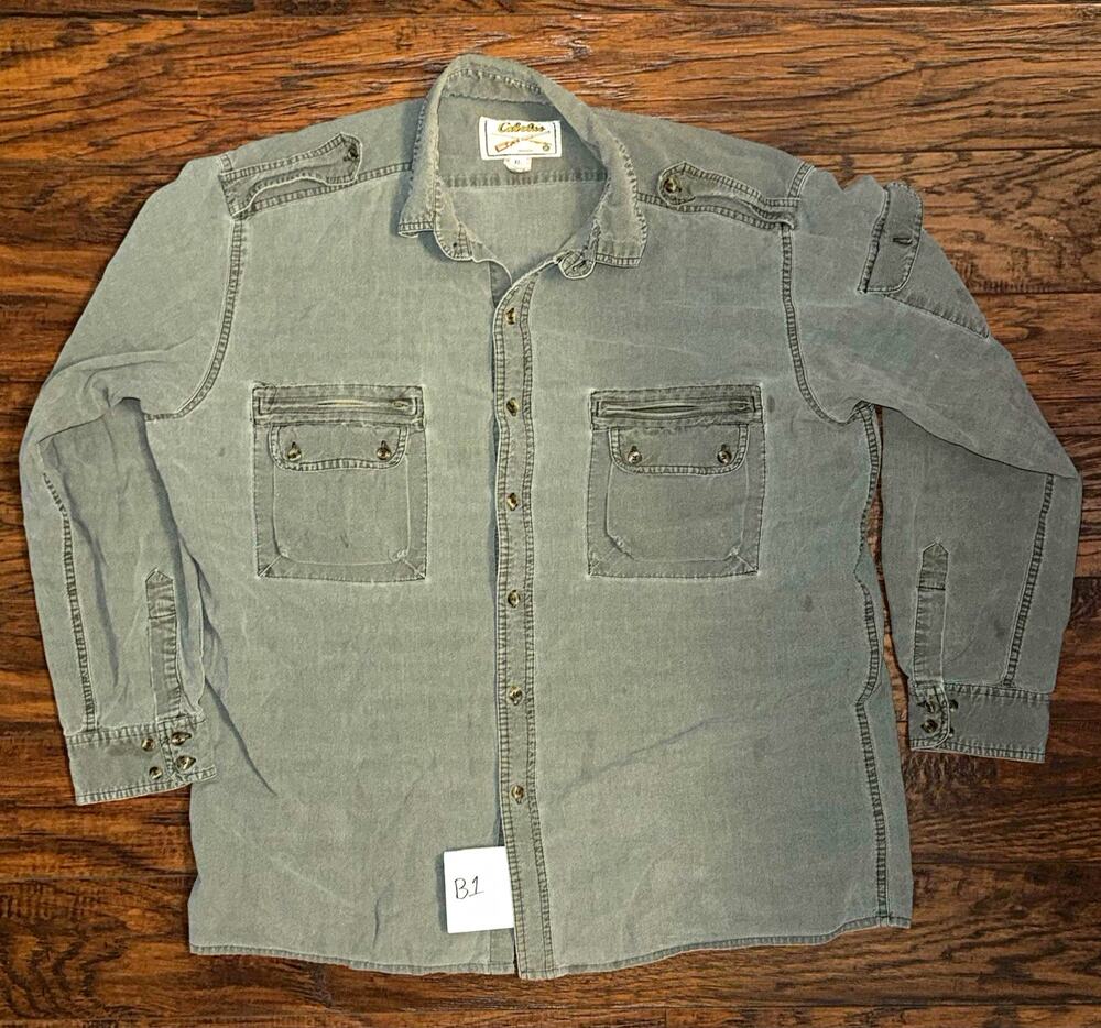 Vintage Cabelas Safari Field Shirt XL Gray Hunting Fishing Outdoors Multi Pocket